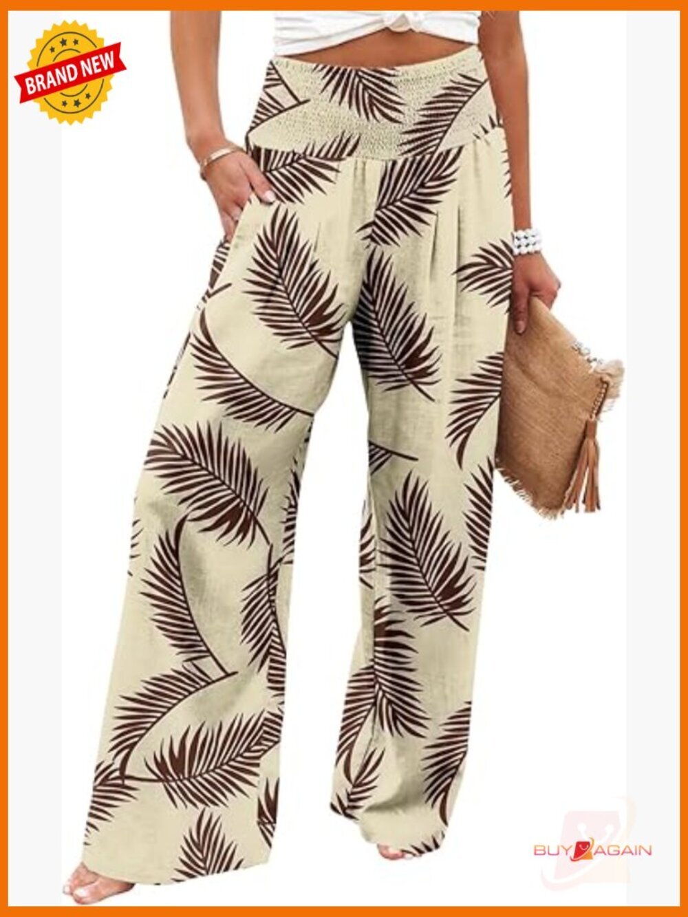Elastic High Waisted Palazzo Pants Wide Leg Lounge Pants with Pockets